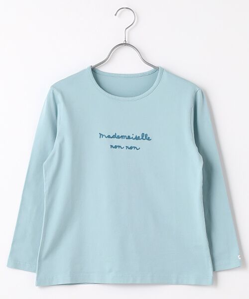 Mademoiselle NON NON/マドモアゼルノンノン 甘撚天竺 ロゴチェーン刺繍Tシャツ スカイブルー M Mademoiselle NON NON/マドモアゼルノンノン 甘撚天竺 ロゴチェーン刺繍Tシャツ スカイブルー M