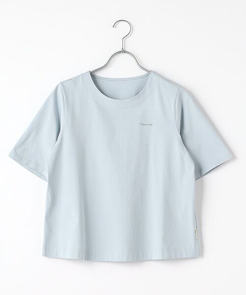 Mademoiselle NON NON/マドモアゼルノンノン サイロプレミアム天竺ムジ&ボーダー クルーネックTシャツ サックス L Mademoiselle NON NON/マドモアゼルノンノン サイロプレミアム天竺ムジ&ボーダー クルーネックTシャツ サックス L