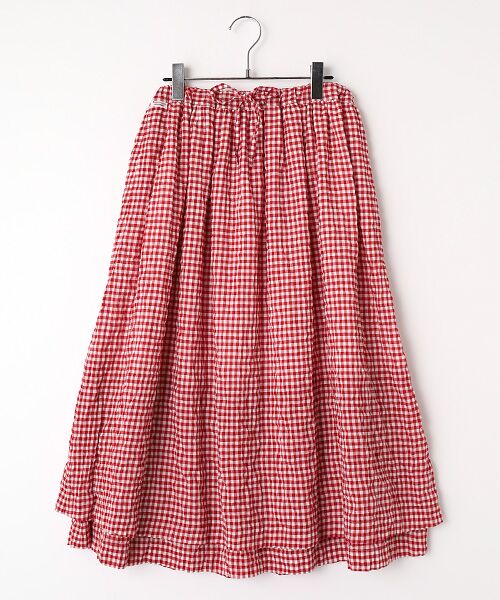 Mademoiselle NON NON / マドモアゼルノンノン ロング・マキシ丈ワンピース | シャーリングワッシャー チェック2段重ねスカート（アカギンガム）