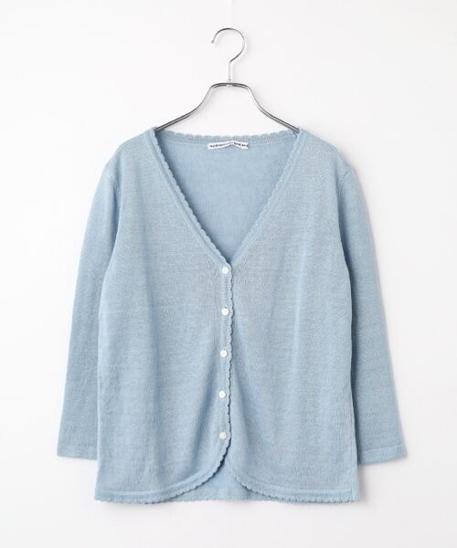 Mademoiselle NON NON / マドモアゼルノンノン カーディガン・ボレロ | ユーロリネン天竺 Vネックカーディガン（サックス）