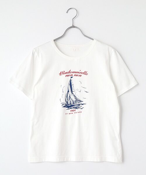Mademoiselle NON NON/マドモアゼルノンノン コンパクトヤーンエアロシフォン加工 マリンモチーフプリントTシャツ シロ M Mademoiselle NON NON/マドモアゼルノンノン コンパクトヤーンエアロシフォン加工 マリンモチーフプリントTシャツ シロ M