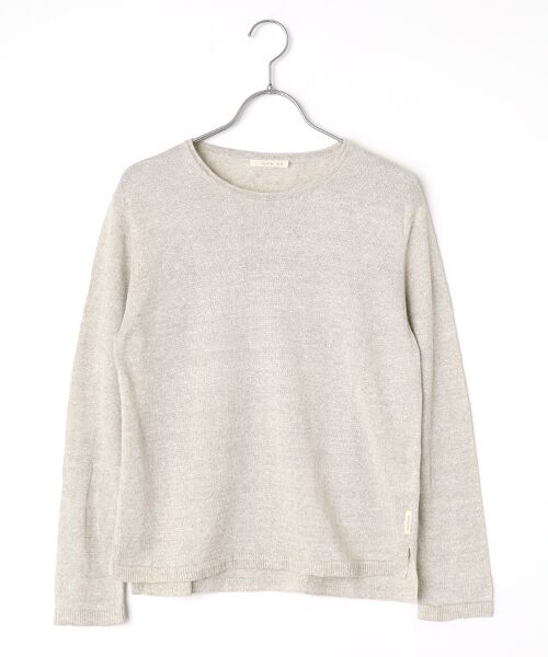 Mademoiselle NON NON / マドモアゼルノンノン ニット・セーター | リネンボーダー＆ムジ クルーネックニットプルオーバー（ＴＯＰオートミール）