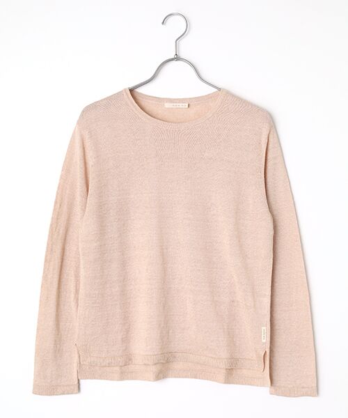 Mademoiselle NON NON / マドモアゼルノンノン ニット・セーター | リネンボーダー＆ムジ クルーネックニットプルオーバー（ピーチ）