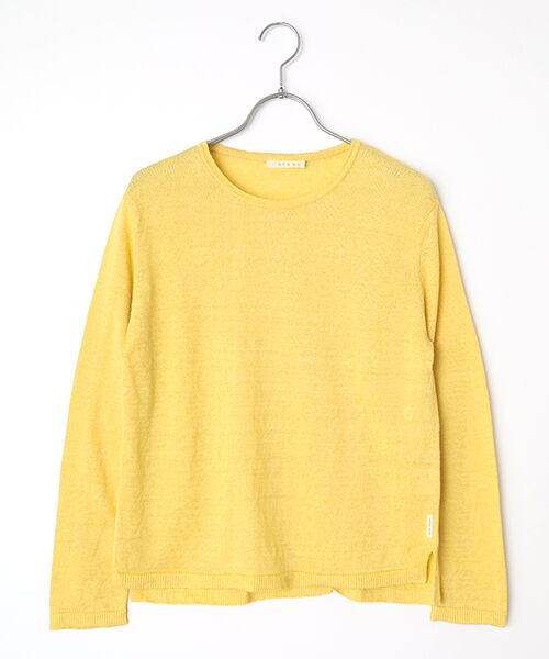 Mademoiselle NON NON / マドモアゼルノンノン ニット・セーター | リネンボーダー＆ムジ クルーネックニットプルオーバー（レモンイエロー）