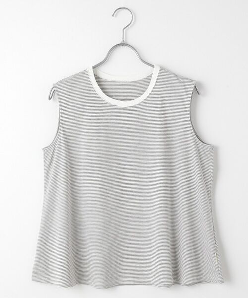Mademoiselle NON NON/マドモアゼルノンノン サイロプレミアム天竺ムジ&ボーダー ノースリーブフレアーTシャツ シロ×TOPグレー L Mademoiselle NON NON/マドモアゼルノンノン サイロプレミアム天竺ムジ&ボーダー ノースリーブフレアーTシャツ シロ×TOPグレー L