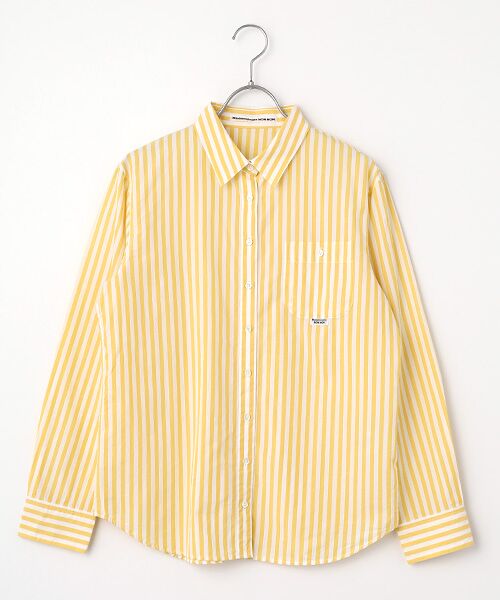 Mademoiselle NON NON / マドモアゼルノンノン シャツ・ブラウス | 綿麻ストライプワッシャー 長袖シャツ（イエロー×シロ）