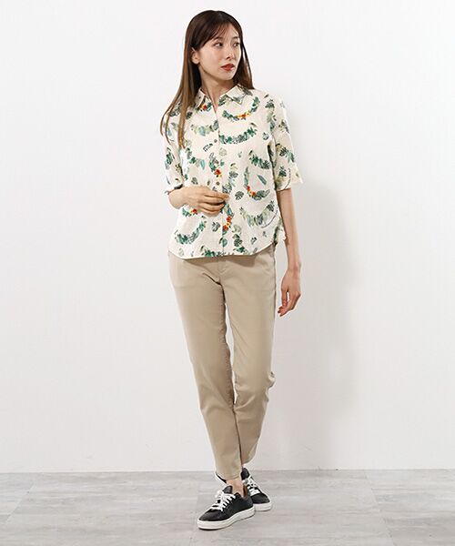 Mademoiselle NON NON / マドモアゼルノンノン シャツ・ブラウス | リネンプリント ボタニカルハーフレイ柄 5分袖シャツ | 詳細3