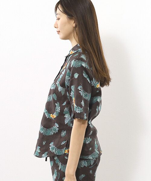 Mademoiselle NON NON / マドモアゼルノンノン シャツ・ブラウス | リネンプリント ボタニカルハーフレイ柄 5分袖シャツ | 詳細6