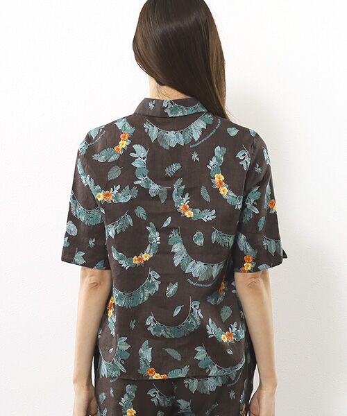 Mademoiselle NON NON / マドモアゼルノンノン シャツ・ブラウス | リネンプリント ボタニカルハーフレイ柄 5分袖シャツ | 詳細7