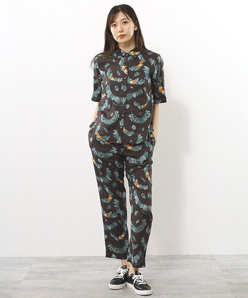 Mademoiselle NON NON / マドモアゼルノンノン シャツ・ブラウス | リネンプリント ボタニカルハーフレイ柄 5分袖シャツ | 詳細8