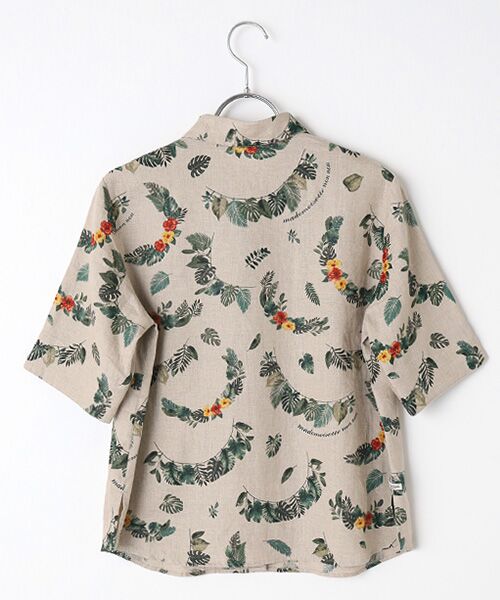 Mademoiselle NON NON / マドモアゼルノンノン シャツ・ブラウス | リネンプリント ボタニカルハーフレイ柄 5分袖シャツ | 詳細9
