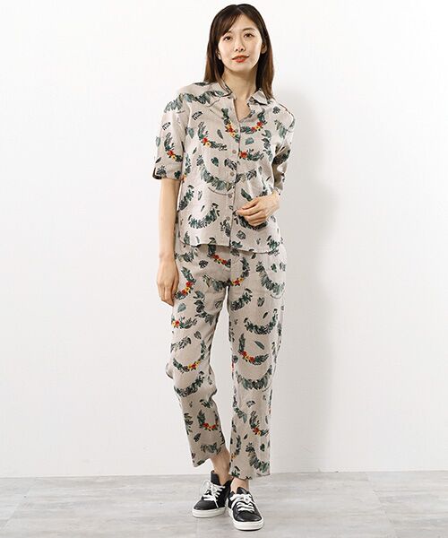 Mademoiselle NON NON / マドモアゼルノンノン シャツ・ブラウス | リネンプリント ボタニカルハーフレイ柄 5分袖シャツ | 詳細15