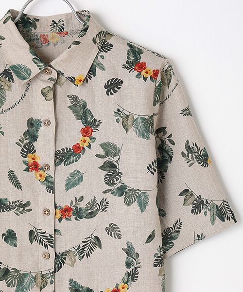 Mademoiselle NON NON / マドモアゼルノンノン シャツ・ブラウス | リネンプリント ボタニカルハーフレイ柄 5分袖シャツ | 詳細10