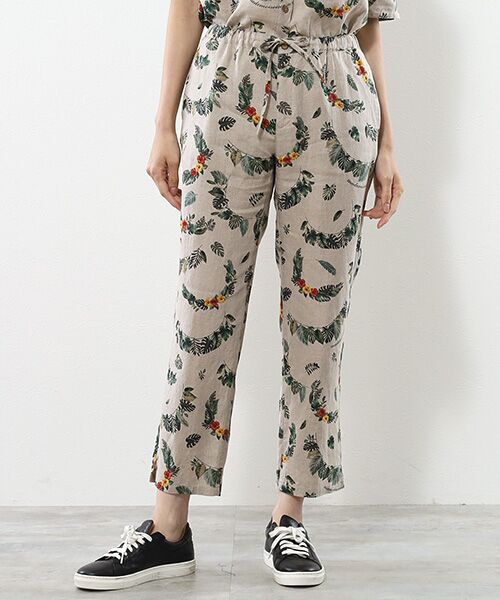 Mademoiselle NON NON / マドモアゼルノンノン ショート・ハーフ・半端丈パンツ | リネンプリント ボタニカルハーフレイ柄8分丈パンツ | 詳細7