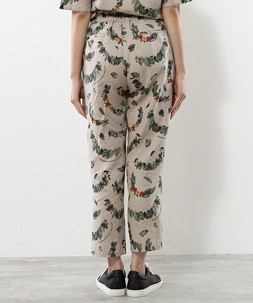 Mademoiselle NON NON / マドモアゼルノンノン ショート・ハーフ・半端丈パンツ | リネンプリント ボタニカルハーフレイ柄8分丈パンツ | 詳細9