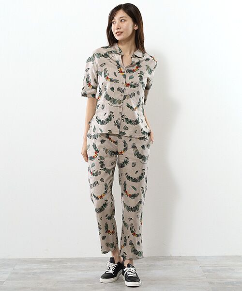 Mademoiselle NON NON / マドモアゼルノンノン ショート・ハーフ・半端丈パンツ | リネンプリント ボタニカルハーフレイ柄8分丈パンツ | 詳細10