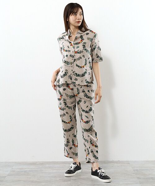 Mademoiselle NON NON / マドモアゼルノンノン ショート・ハーフ・半端丈パンツ | リネンプリント ボタニカルハーフレイ柄8分丈パンツ | 詳細11
