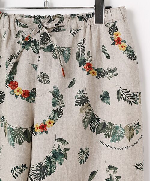 Mademoiselle NON NON / マドモアゼルノンノン ショート・ハーフ・半端丈パンツ | リネンプリント ボタニカルハーフレイ柄8分丈パンツ | 詳細2