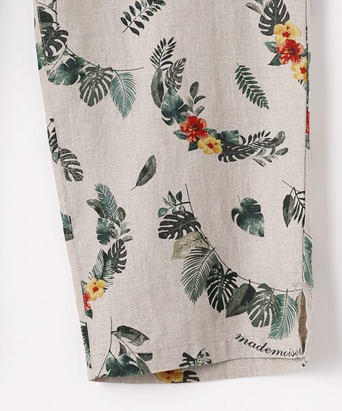 Mademoiselle NON NON / マドモアゼルノンノン ショート・ハーフ・半端丈パンツ | リネンプリント ボタニカルハーフレイ柄8分丈パンツ | 詳細3