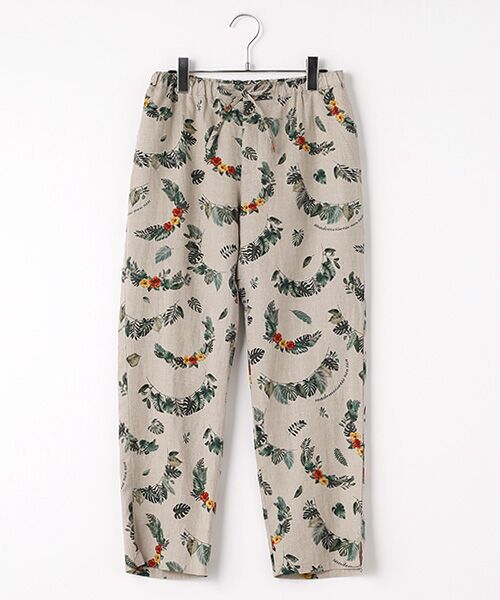 Mademoiselle NON NON/マドモアゼルノンノン リネンプリント ボタニカルハーフレイ柄8分丈パンツ キナリ L Mademoiselle NON NON/マドモアゼルノンノン リネンプリント ボタニカルハーフレイ柄8分丈パンツ キナリ L