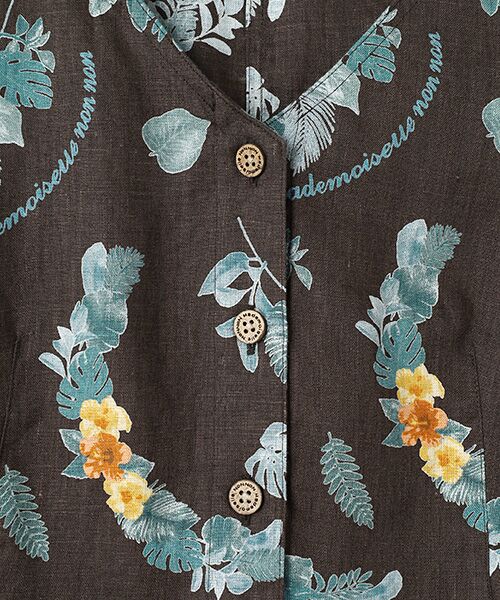 Mademoiselle NON NON / マドモアゼルノンノン ベスト | リネンプリント ボタニカルハーフレイ柄Vネックベスト | 詳細4
