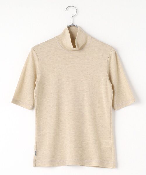 Mademoiselle NON NON / マドモアゼルノンノン カットソー | ウォッシャブルウールフライスドライクール加工 ハイネック5分袖カットソー(TOPオートミール)