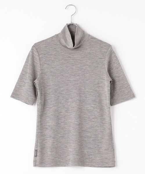 Mademoiselle NON NON / マドモアゼルノンノン カットソー | ウォッシャブルウールフライスドライクール加工 ハイネック5分袖カットソー(TOPグレー)