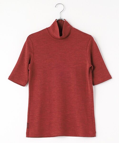 Mademoiselle NON NON / マドモアゼルノンノン カットソー | ウォッシャブルウールフライスドライクール加工 ハイネック5分袖カットソー(TOPレッド)