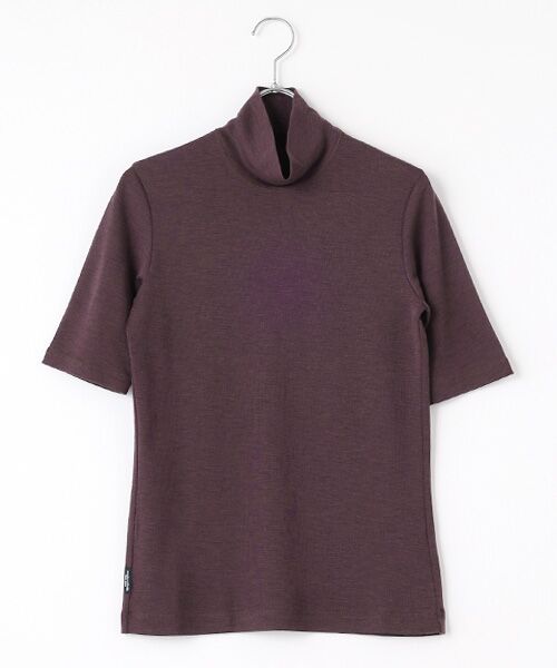 Mademoiselle NON NON / マドモアゼルノンノン カットソー | ウォッシャブルウールフライスドライクール加工 ハイネック5分袖カットソー(TOPパープル)