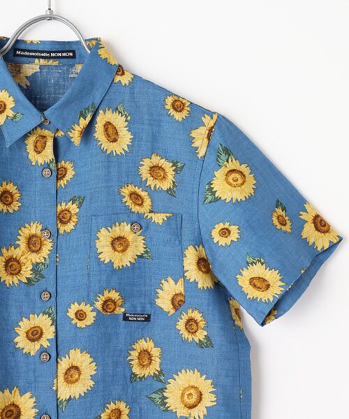リネンプリント SUNFLOWER柄半袖シャツ （シャツ・ブラウス