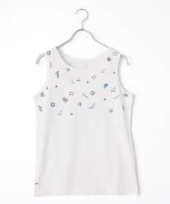 Mademoiselle NON NON / マドモアゼルノンノン タンクトップ | コンパクトヤーンエアロシフォン加工 マリン柄タンクトップ