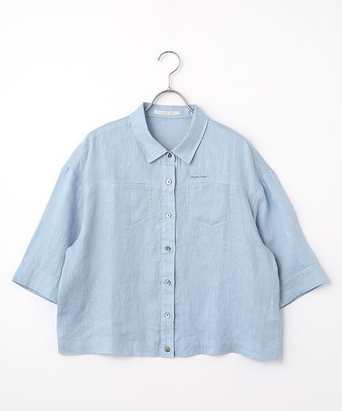 Mademoiselle NON NON / マドモアゼルノンノン シャツ・ブラウス | ユーロリネン平織 クロップドオーバーシャツ（サックス）