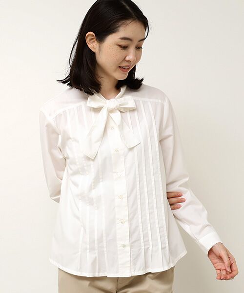 Mademoiselle NON NON / マドモアゼルノンノン シャツ・ブラウス | フェザーブロード液アン＋椿オイル加工 ボータイ長袖ブラウス | 詳細2