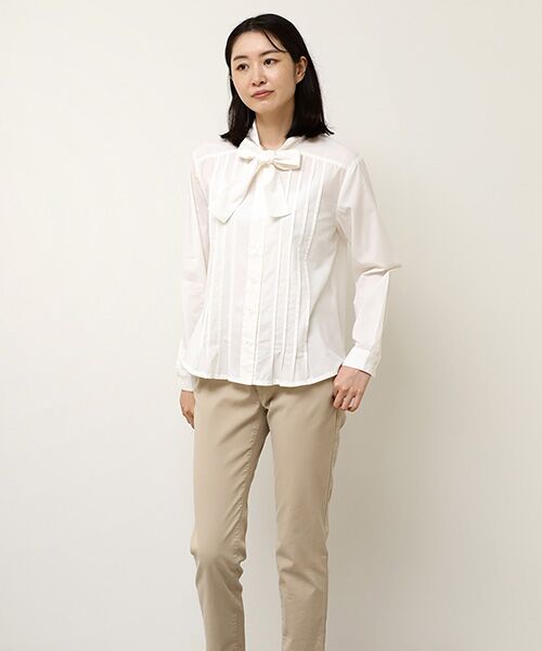 Mademoiselle NON NON / マドモアゼルノンノン シャツ・ブラウス | フェザーブロード液アン＋椿オイル加工 ボータイ長袖ブラウス | 詳細3