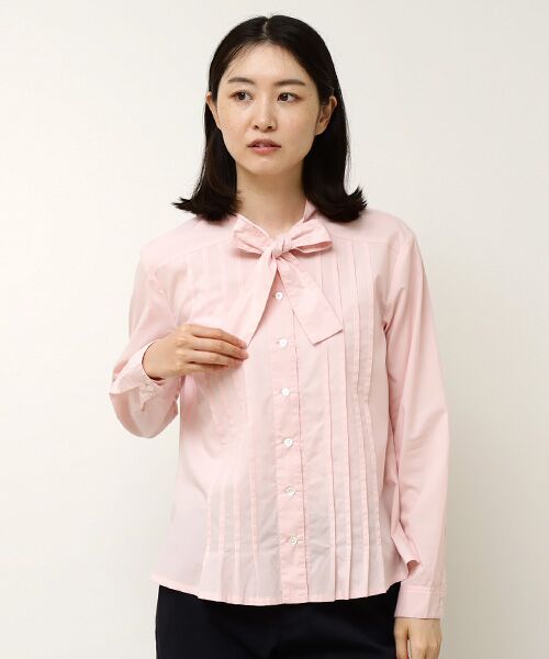 Mademoiselle NON NON / マドモアゼルノンノン シャツ・ブラウス | フェザーブロード液アン＋椿オイル加工 ボータイ長袖ブラウス | 詳細7