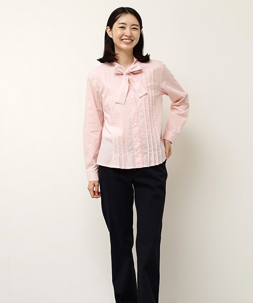 Mademoiselle NON NON / マドモアゼルノンノン シャツ・ブラウス | フェザーブロード液アン＋椿オイル加工 ボータイ長袖ブラウス | 詳細10