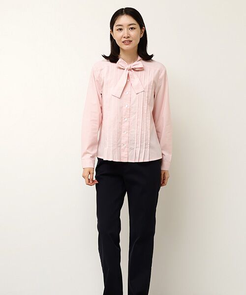 Mademoiselle NON NON / マドモアゼルノンノン シャツ・ブラウス | フェザーブロード液アン＋椿オイル加工 ボータイ長袖ブラウス | 詳細11