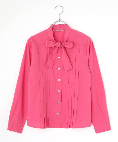 Mademoiselle NON NON / マドモアゼルノンノン シャツ・ブラウス | フェザーブロード液アン＋椿オイル加工 ボータイ長袖ブラウス（ルビーレッド）