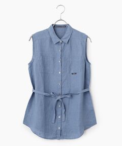 Mademoiselle NON NON / マドモアゼルノンノン シャツ・ブラウス | リネンシャンブレー ノースリーブブラウス