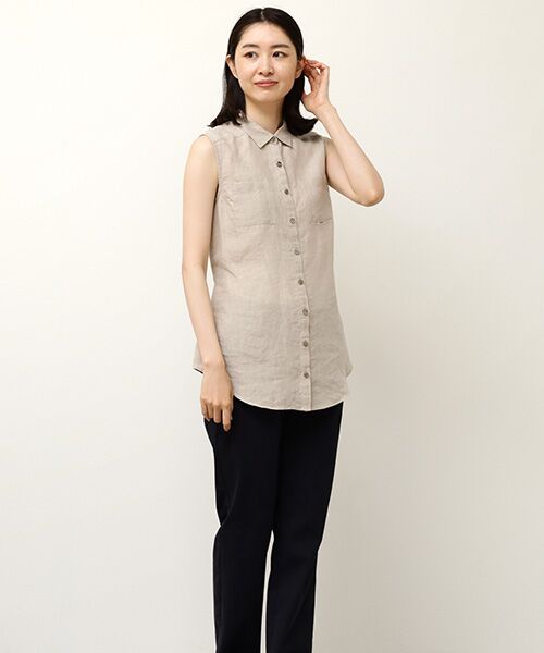 Mademoiselle NON NON / マドモアゼルノンノン シャツ・ブラウス | リネンシャンブレー ノースリーブブラウス | 詳細16