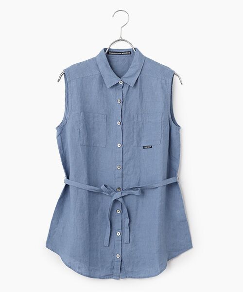 Mademoiselle NON NON / マドモアゼルノンノン シャツ・ブラウス | リネンシャンブレー ノースリーブブラウス（ヒヤシンスブルー）