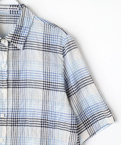 Mademoiselle NON NON / マドモアゼルノンノン シャツ・ブラウス | シャーリングソフトワッシャー チェック柄5分袖ブラウス | 詳細5