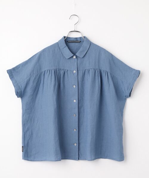 Mademoiselle NON NON / マドモアゼルノンノン シャツ・ブラウス | リネンシャンブレー ドルマン風フレンチスリーブブラウス（ヒヤシンスブルー）