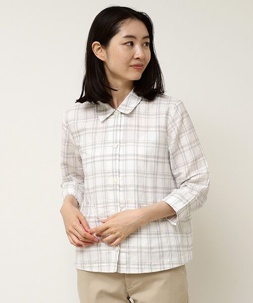 Mademoiselle NON NON / マドモアゼルノンノン シャツ・ブラウス | ストライプ＆チェックワッシャー 下がり衿シャツジャケット | 詳細6