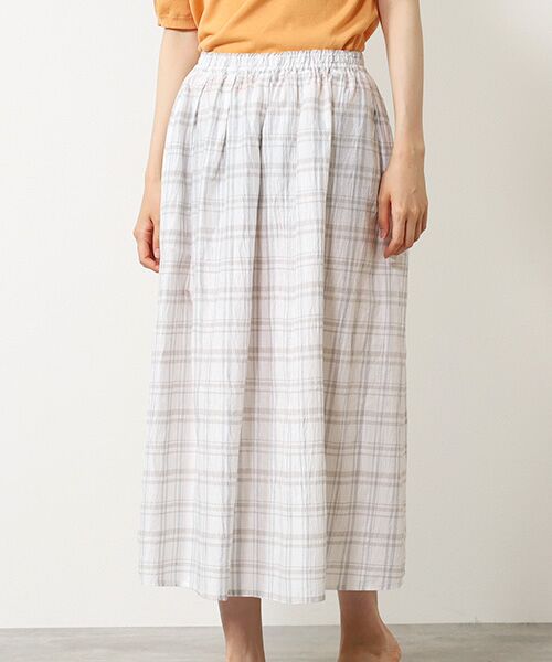 Mademoiselle NON NON / マドモアゼルノンノン ロング・マキシ丈スカート | ストライプ＆チェックワッシャー タック＆ギャザーライトロングスカート | 詳細6