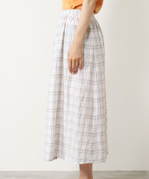 Mademoiselle NON NON / マドモアゼルノンノン ロング・マキシ丈スカート | ストライプ＆チェックワッシャー タック＆ギャザーライトロングスカート | 詳細7