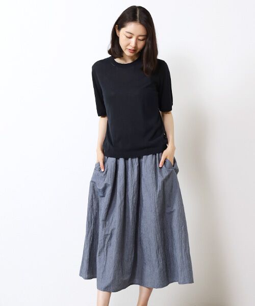 Mademoiselle NON NON / マドモアゼルノンノン ロング・マキシ丈スカート | ストライプ＆チェックワッシャー タック＆ギャザーライトロングスカート | 詳細14