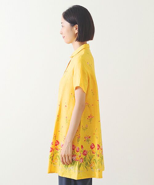 Mademoiselle NON NON / マドモアゼルノンノン シャツ・ブラウス | リネンプリント【TULIP BORDER】チュニックブラウス | 詳細9