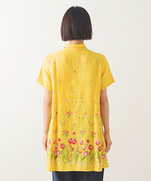 Mademoiselle NON NON / マドモアゼルノンノン シャツ・ブラウス | リネンプリント【TULIP BORDER】チュニックブラウス | 詳細10