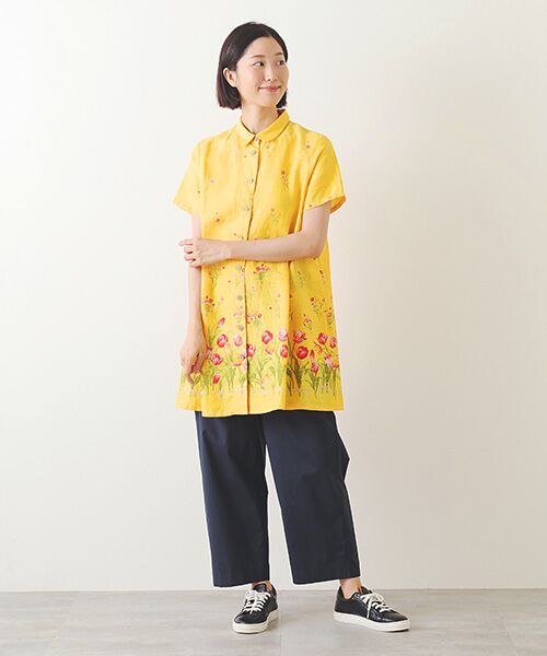 Mademoiselle NON NON / マドモアゼルノンノン シャツ・ブラウス | リネンプリント【TULIP BORDER】チュニックブラウス | 詳細11